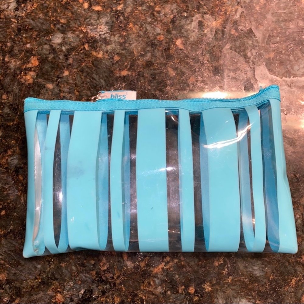 Bliss Makeup Pouch Bag Case Blue Plastic w Zipper